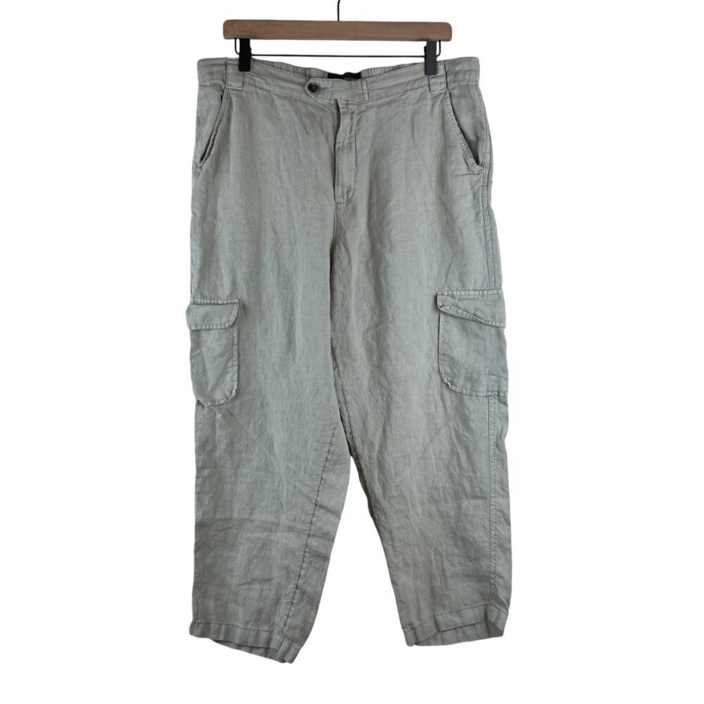 Rachel Rachel Roy Sage Green Straight Leg Cargo Cropped Linen Pants